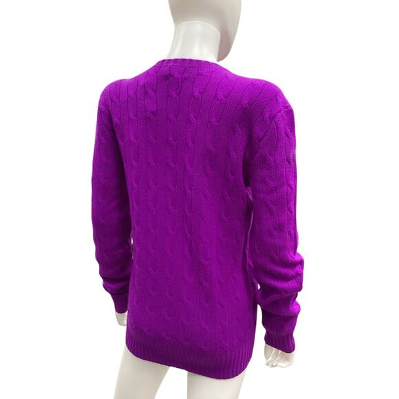 NWT Polo Ralph Lauren Sweater Unisex Size S Cable Knit 100% Cashmere Soft Purple - Picture 4 of 5